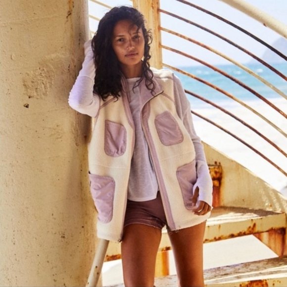 Free People Jackets & Blazers - Free People Hit The Hills Reversible Vest Lavender lilac,  ivory cream Small